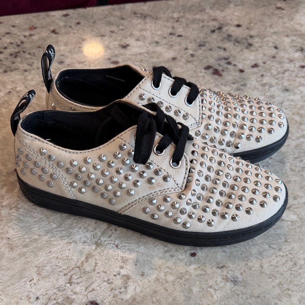 Dr. Martens Cream Canvas Sneakers with Silver Studs